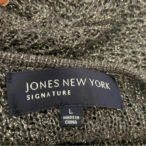 Jones NY Sweater Woman Large Silver Metallic Cowl Neck Long Sleeve Casual Work - Picture 5 of 8